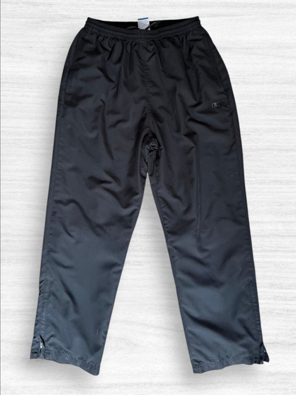 Vintage Champion Mens Black Nylon Track Pants Ankle Zip Windbreaker Size L